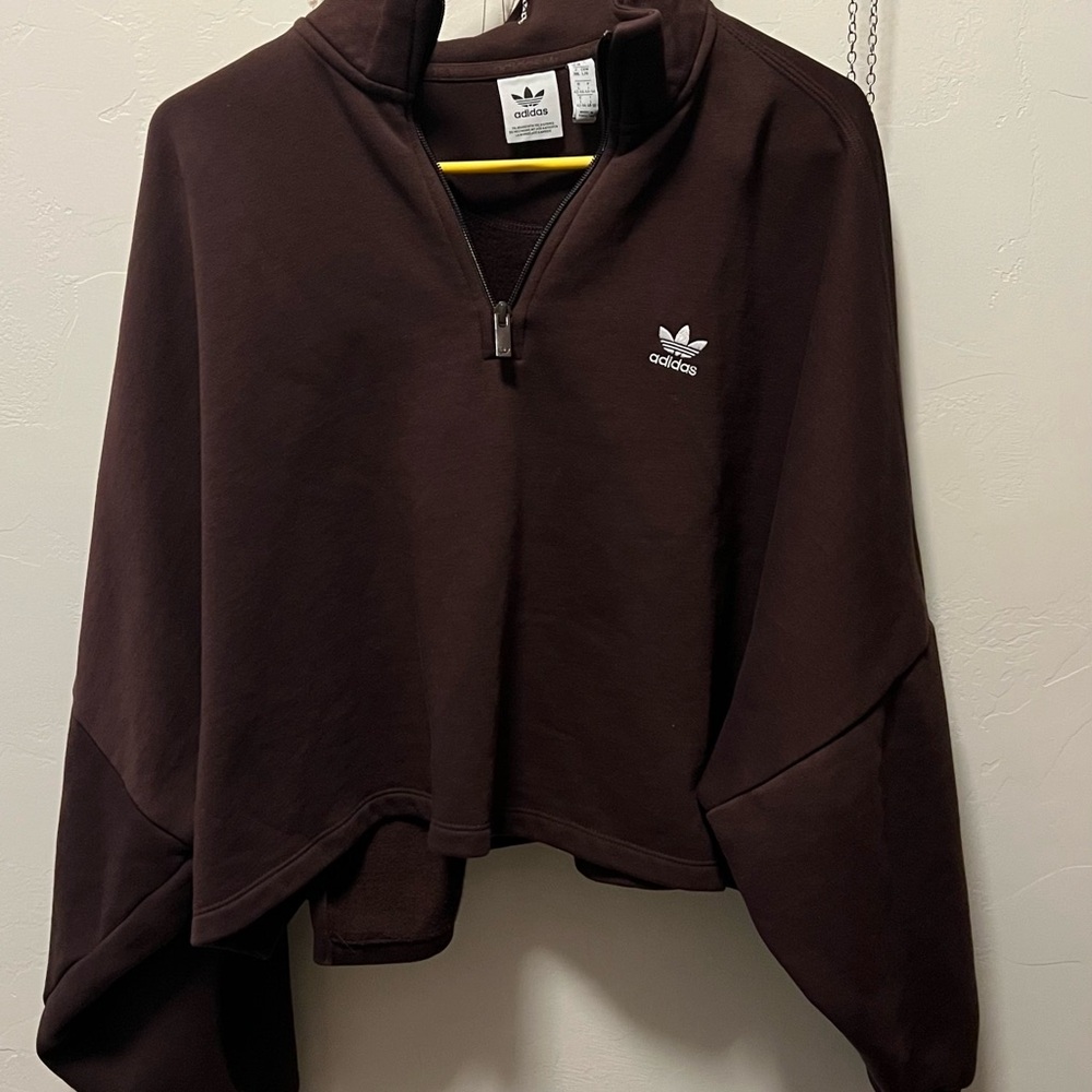 Adidas Chocolate Brown Half-Zip Fleece sweatshirt